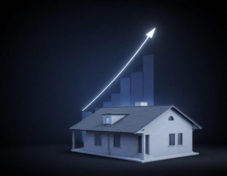 Home with an upward-trending property value graphic