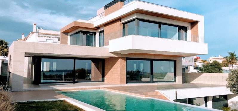 Two-story luxury home with swimming pool